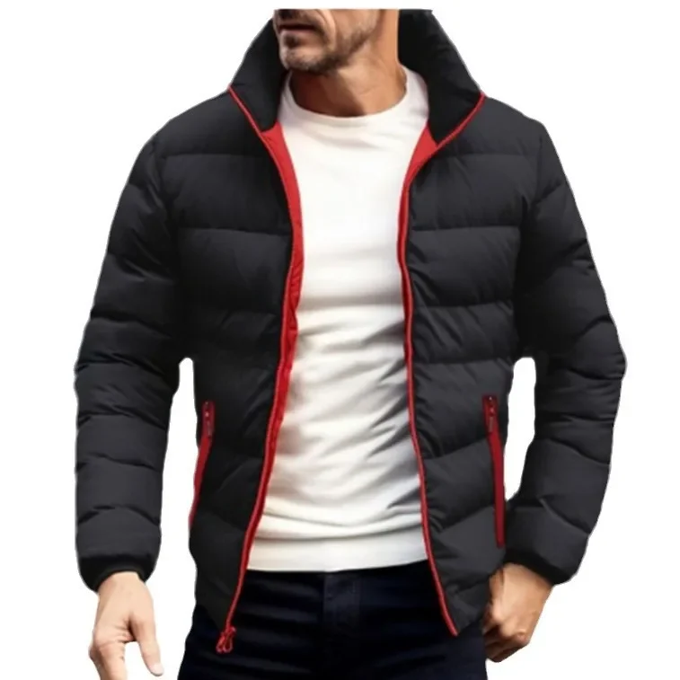 Men\'s solid color cotton jacket for autumn and winter in Europe and America fashionable simple and atmospheric cotton clothing