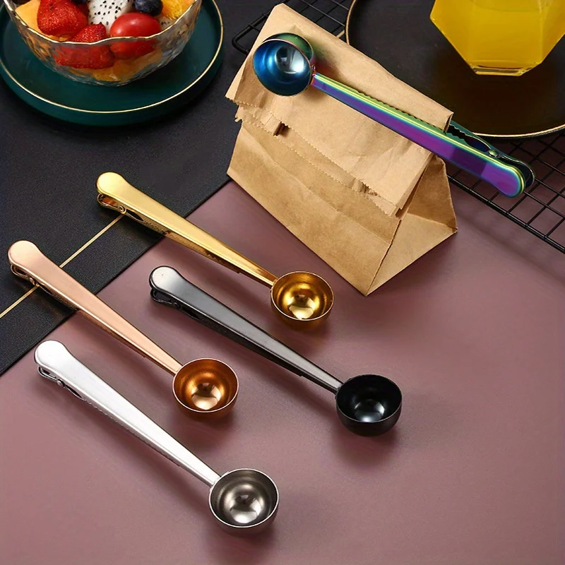 

5pcs Stainless Steel Coffee Scoop Bag Clip-Multifunctional Measuring Spoon for Coffee,Milk Powder,Ingredients with Sealing Clamp