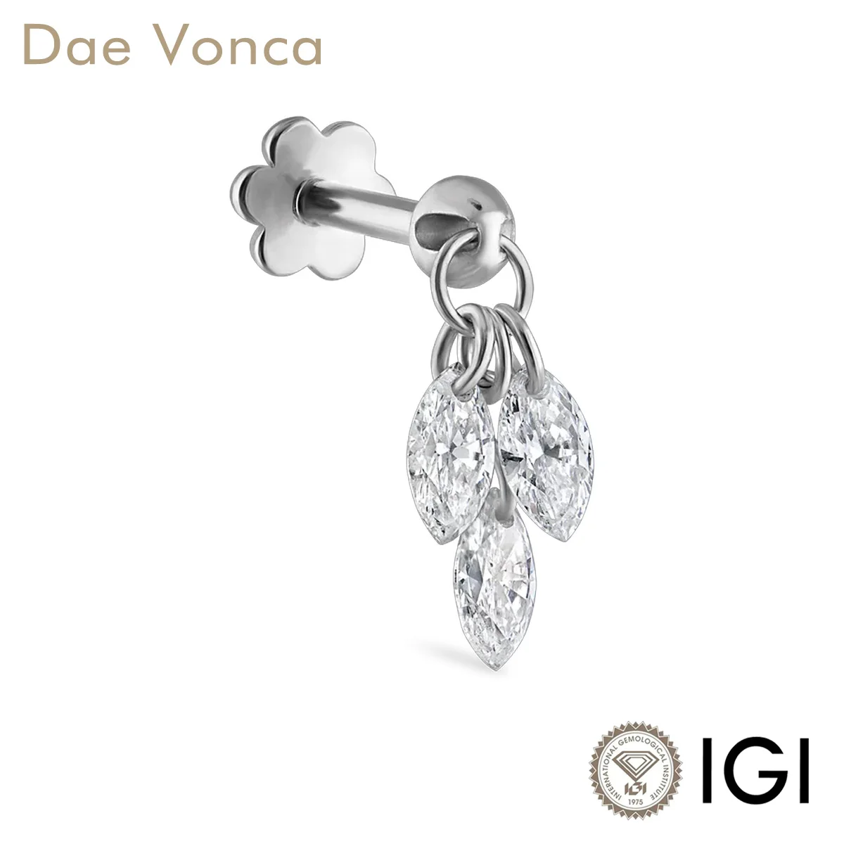Floating Lab Created Diamonds Single Earring 9K 14K 18K Gold Threaded Stud Earring CVD HPHT Marquise Cut Lab Created Diamonds