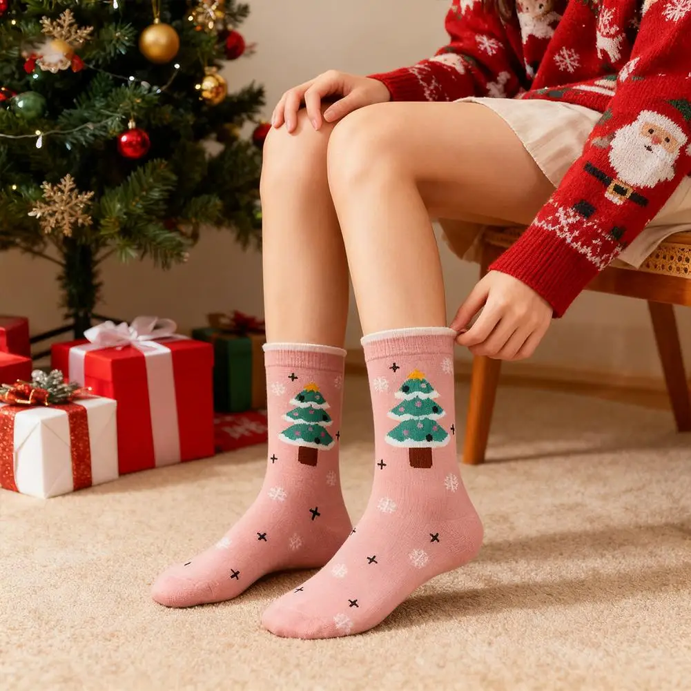 المرأة الخريف الشتاء القطن ثلج سانتا كلوز شجرة عيد الميلاد جوارب الكرتون الإبداعية السنة الجديدة عيد الميلاد منتصف العاب الجوارب #3
