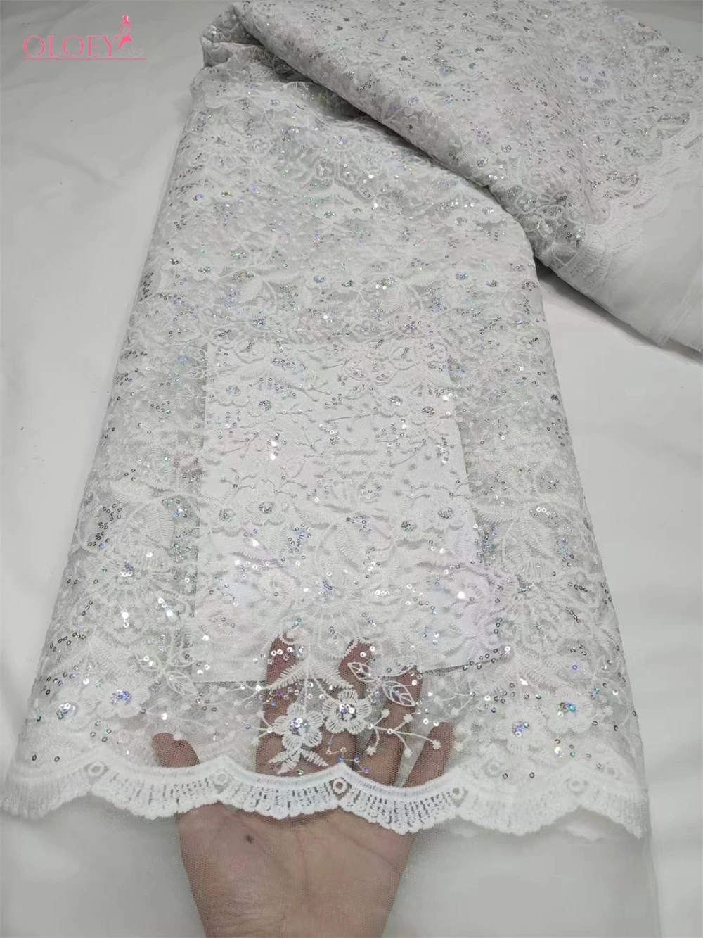 Latest High Quality Elegant Classic Embroidered Bead Lace African French Mesh Sequin Lace Fabric For Wedding Dress