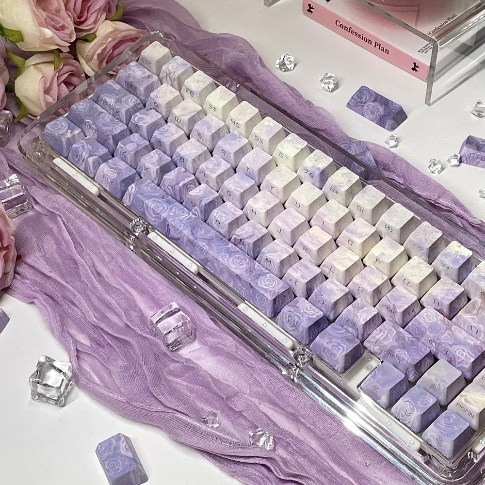 

Keycaps, Rose Coast OEM PBT 133 Keys, Side Engraved, Transparent, Suitable for 66/68/86/96/98/104 Mechanical Keyboards