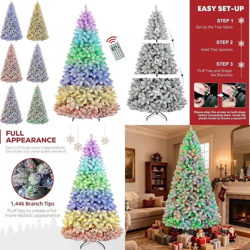 شجرة عيد الميلاد المتدفقة بطول 7.5 قدم مع 450 مصباحًا متعدد الألوان RGB، و1446 نصائح PVC، و15 وضعًا للإضاءة #1