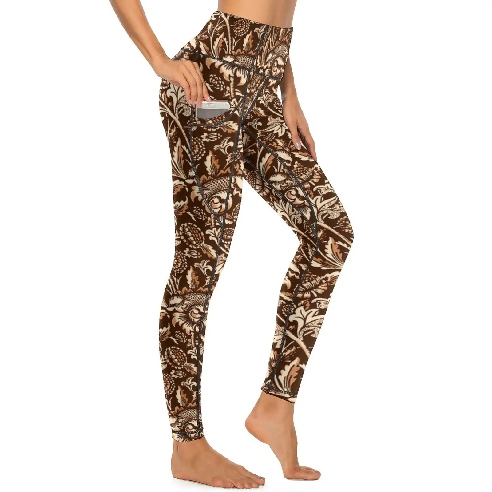 

Brown Floral Yoga Pants Sunflowers Print Leggings Sexy Push Up Funny Yoga Sport Legging Quick-Dry Graphic Work Out Leggins