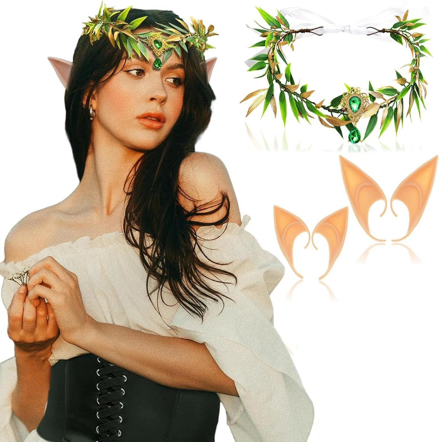 

Fairy Flower Leaf Crowns Headband for Women Elven Princess Tiara Elf Headpiece for Cosplay Halloween Costume Wedding Accessory