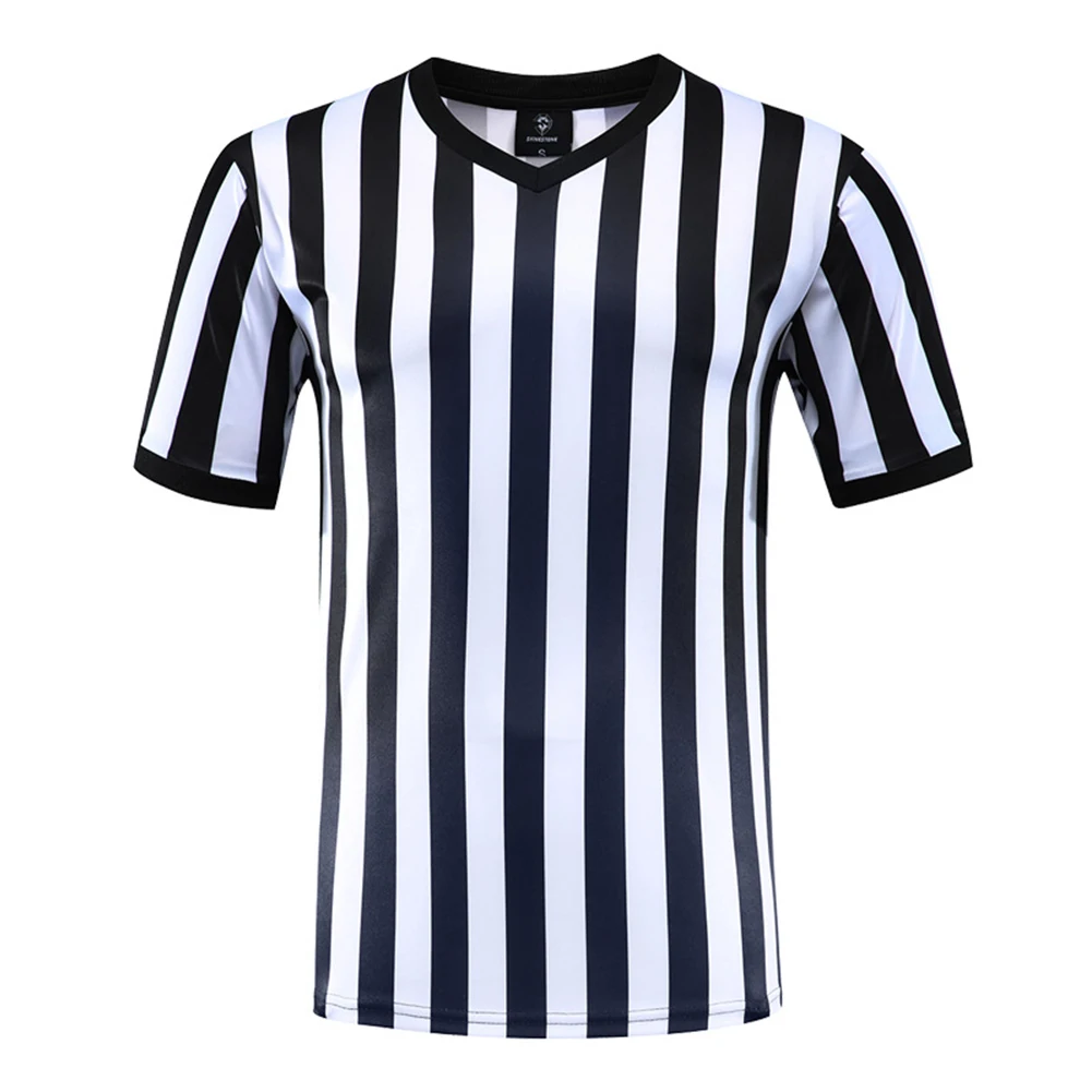 1PC Striped Referee Shirt Men's Basketball Soccer Football V-Neck Referee Shirt Sweat Wicking Short Sleeve T Shirt For Women Men