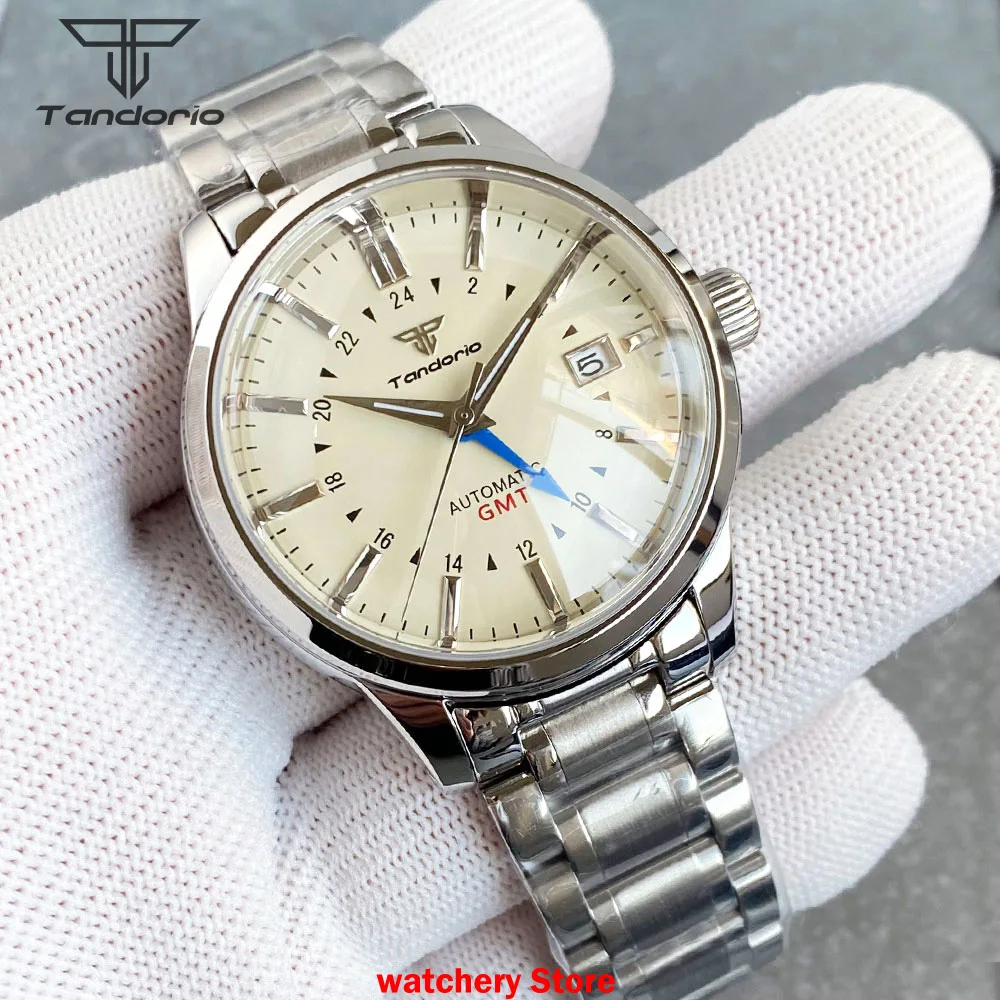 

Tandorio 40mm Stainless Steel Pilot Men's Watches NH34 GMT Automatic Movement Sapphire Crystal Date Window Clock Glass Back