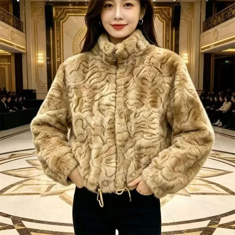 Women Imitation Mink Fur Overcoat High-end Mink Fur One-piece Stand Up Collar Fur Coat Thickened Warmth Short Winter Jacket 2026