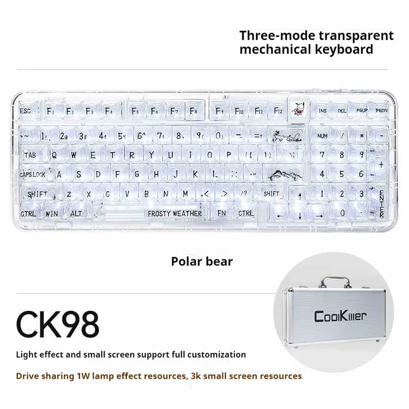 Ck98 Wireless Three-Mode 2.4G Transparent Customization Ck98 Polar Bear RGB Mechanical Keyboard Game Esports Keyboard Gift