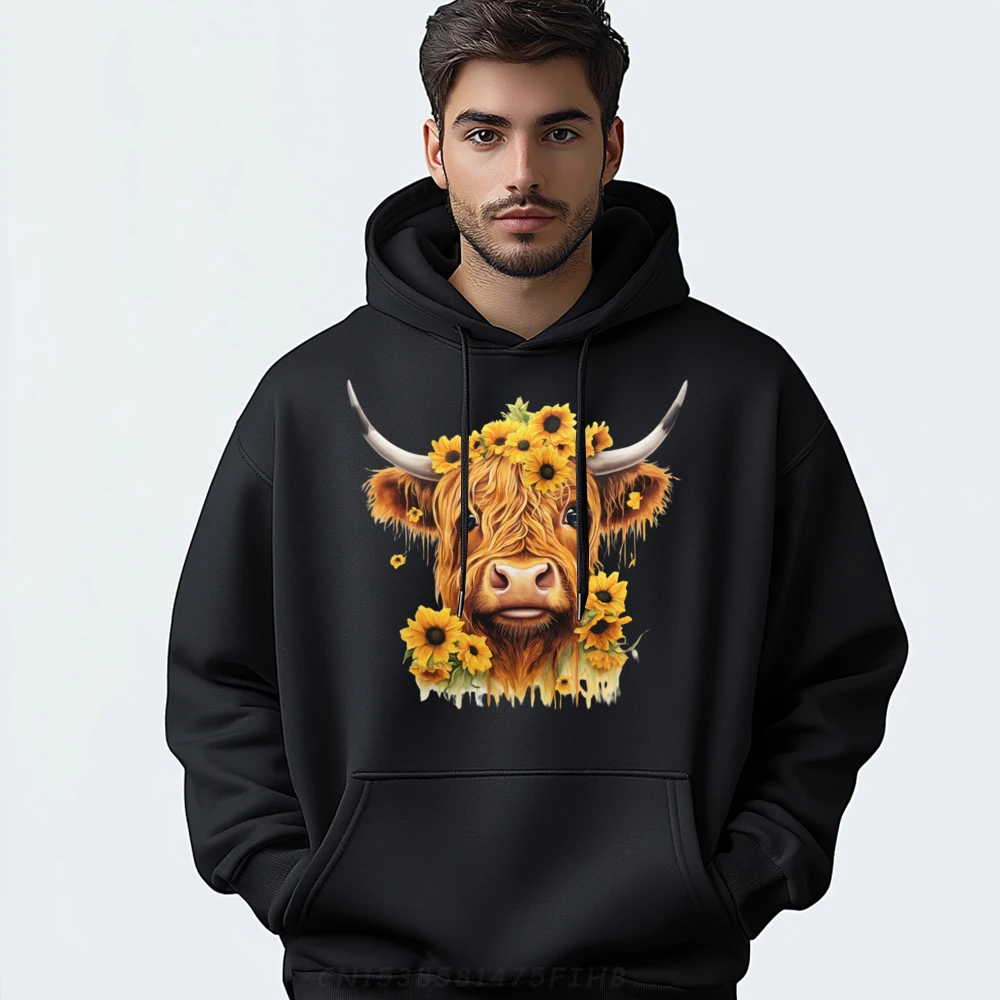 

Cute Sunflower Design For With Scottish Highland Cow Black Shirt Graphic Tees Long Sleeve Hoodie Game