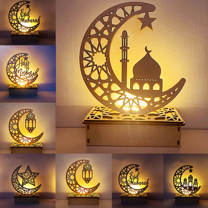 Ramadan Decoration Festival Wooden Moon Star Lights Deco Bedroom Decoration Ramadan 2025 Ramadan Party Lighting Decorative Lamps