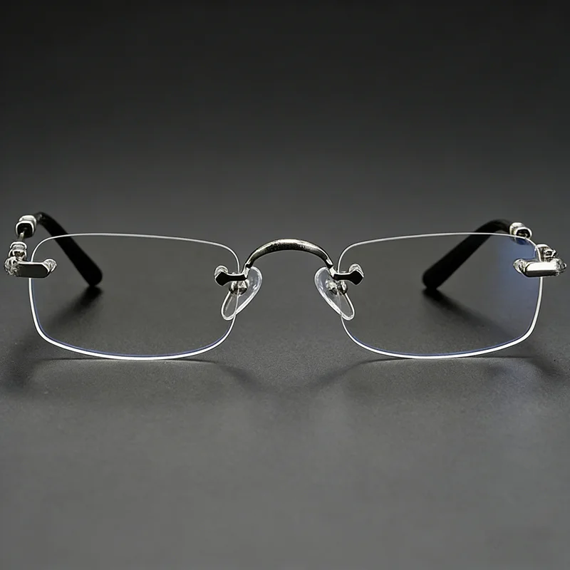 

Lvx CHRetro-Vintage Rectangular Rimless Frame Ultralight Titanium Unisex Punk Glasses Rim 52-23-139 for Prescription