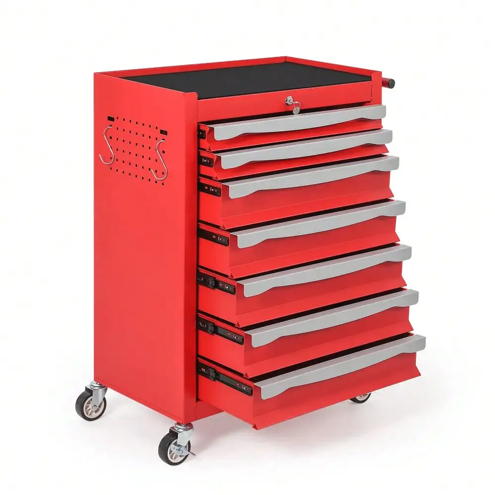 

7-Drawer Tool Chest, Rolling Tool Cart With Wheels, Large Capacity Tool Storage Cabinet With Keyed Locking, Drawer Liners&Link Buckle, For Garage, Workshop, Warehouse,24.21"L * 13.78"W * 34.06"H