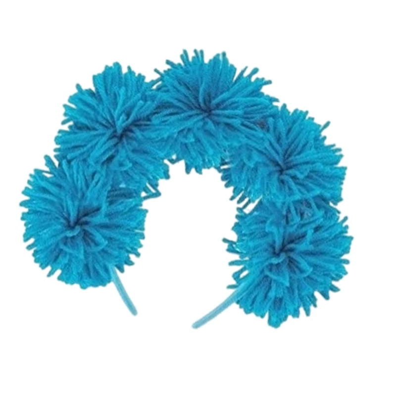 Blue Yarn Headband Furry Pompoms Hairhoop All Ages Carnivals Party Headpiece