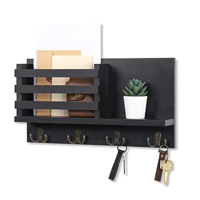 

Mail Holder For Wall-Rustic Mail Organizer With Key Hooks For Hallway Kitchen Farmhouse Decor Easy Install