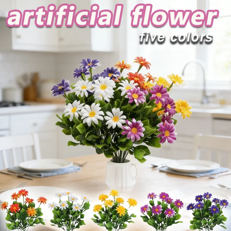 All Weather Artificial Daisy Flowers Outdoor UV Resistant Fake Bouquet for Garden Porch Window Box