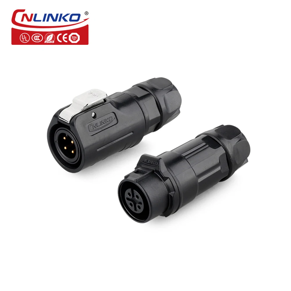 CNLINKO M12 IP68 quick connector for cable Waterproof Outdoor Plastic Power Push Pull Electrical Connector 4 pin