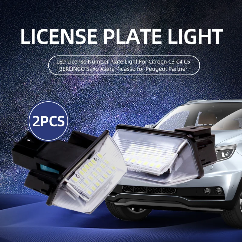 LED License Number Plate Light For Citroen C3 C4 C5 BERLINGO Saxo Xsara Picasso for Peugeot Partner 206 207 306 307 308 5008