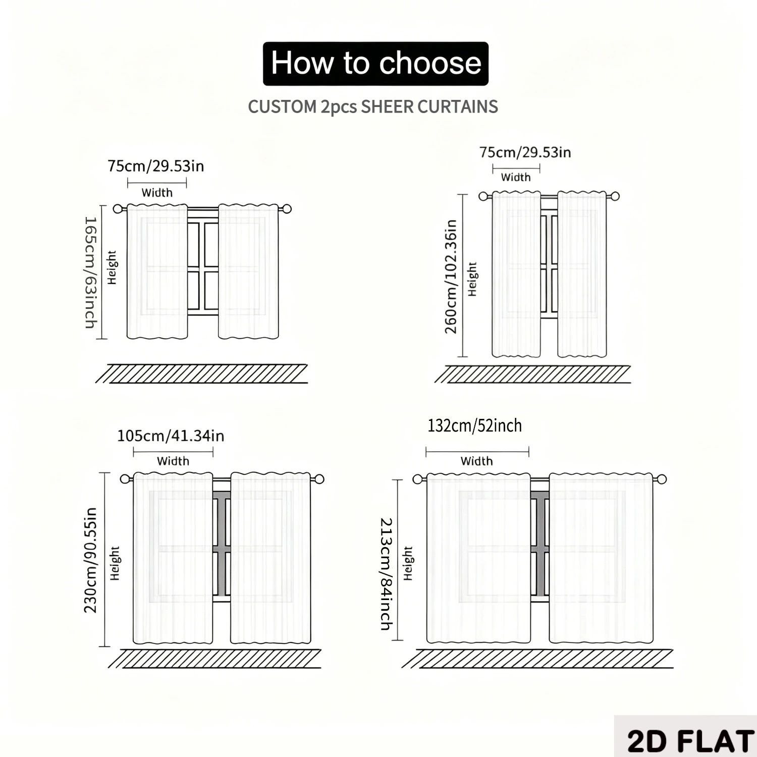 2D FLAT Customize 2pcs Sheer Curtains, Custom Any Image Semi Sheer Curtains Window Curtains Drapes for Living Room Bedroom