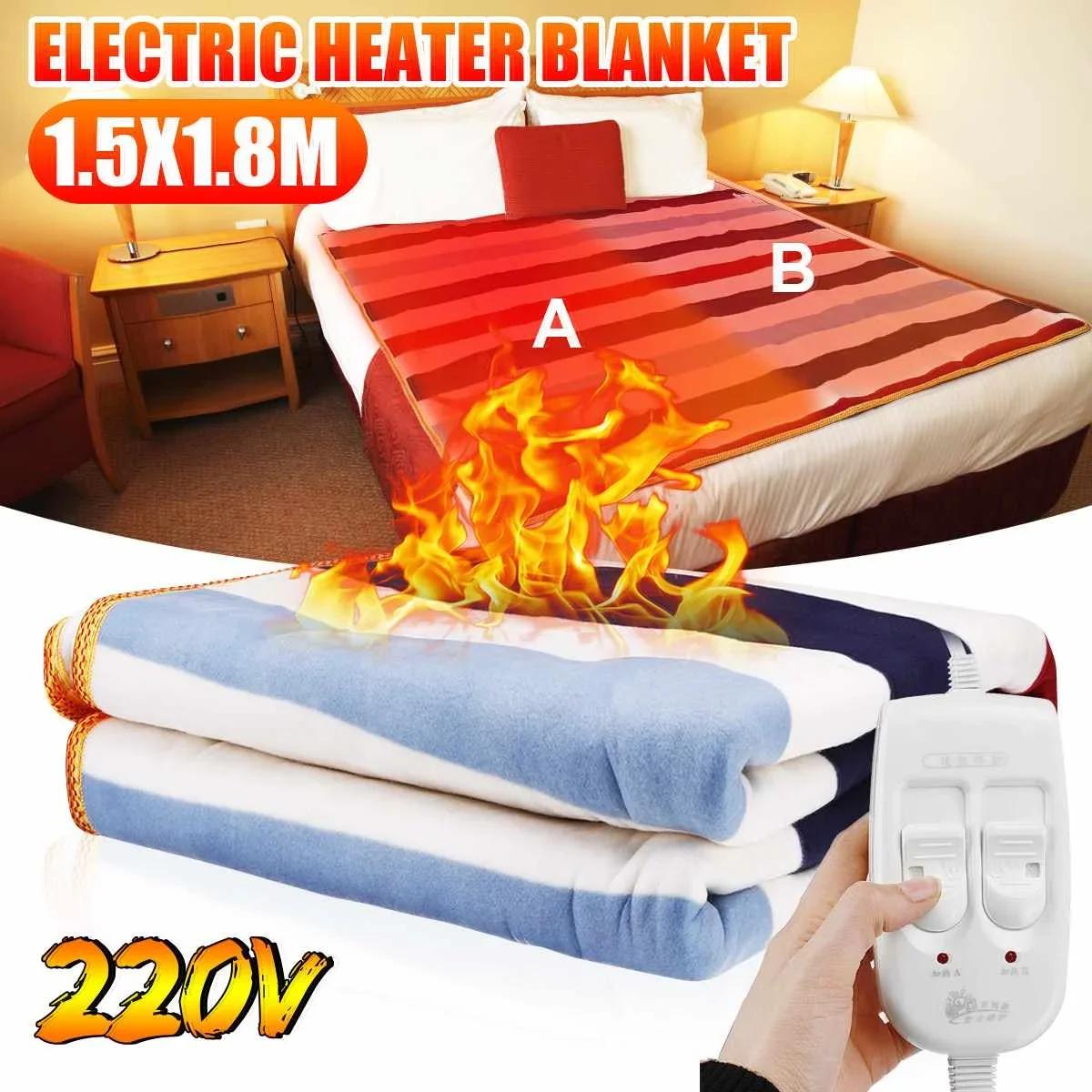 Electric Heated Blanket 220V Dual Person 150x180cm Double Control Electric Blanket Manta Electric Bed Warmer Pad