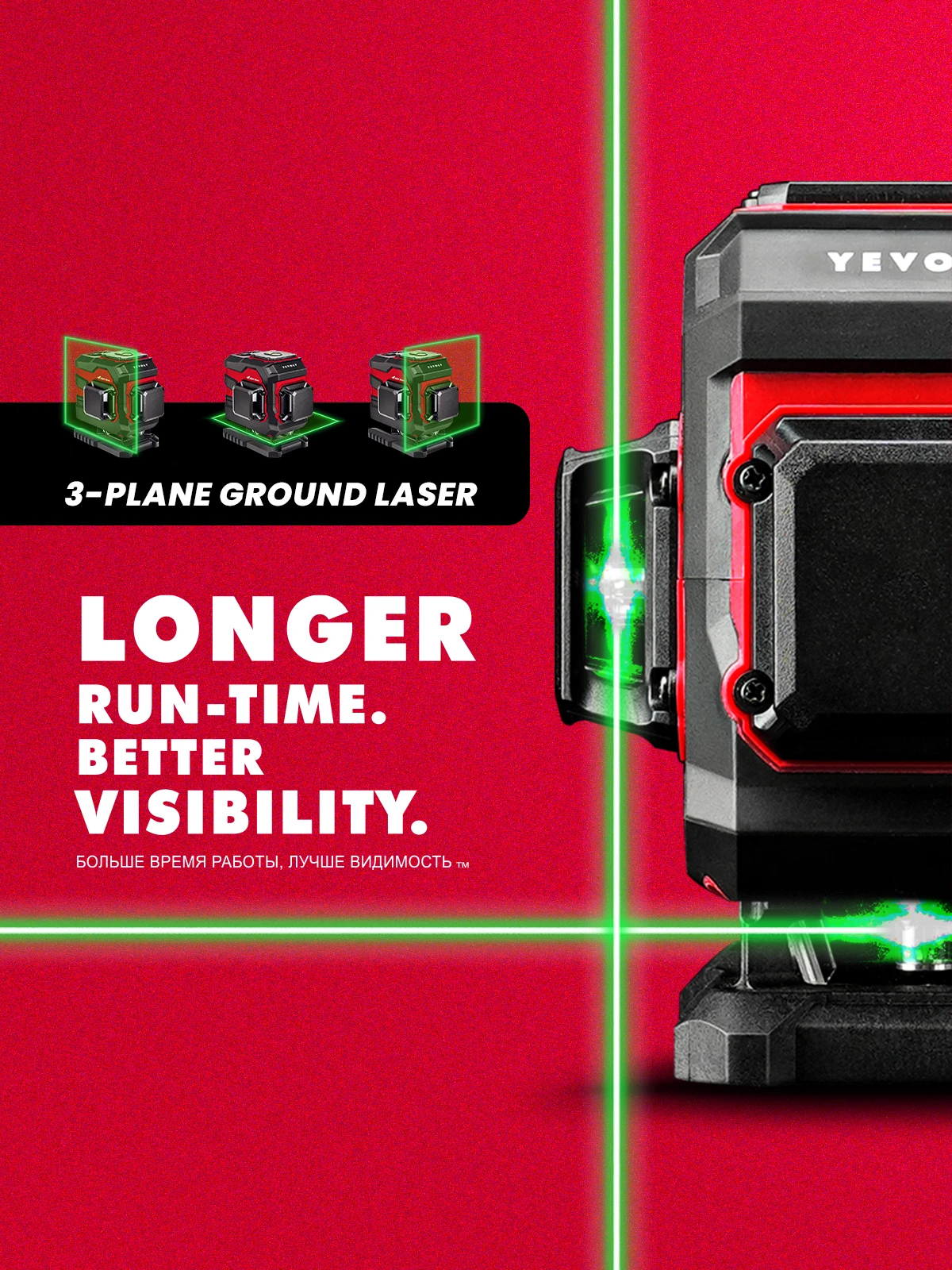 YEVOLT YVGLL4XS12T 12-Line Green Ground Laser Level 3D Self-Leveling 3Ah Li-ion power360 Horizontal Vertical Measuring Tools