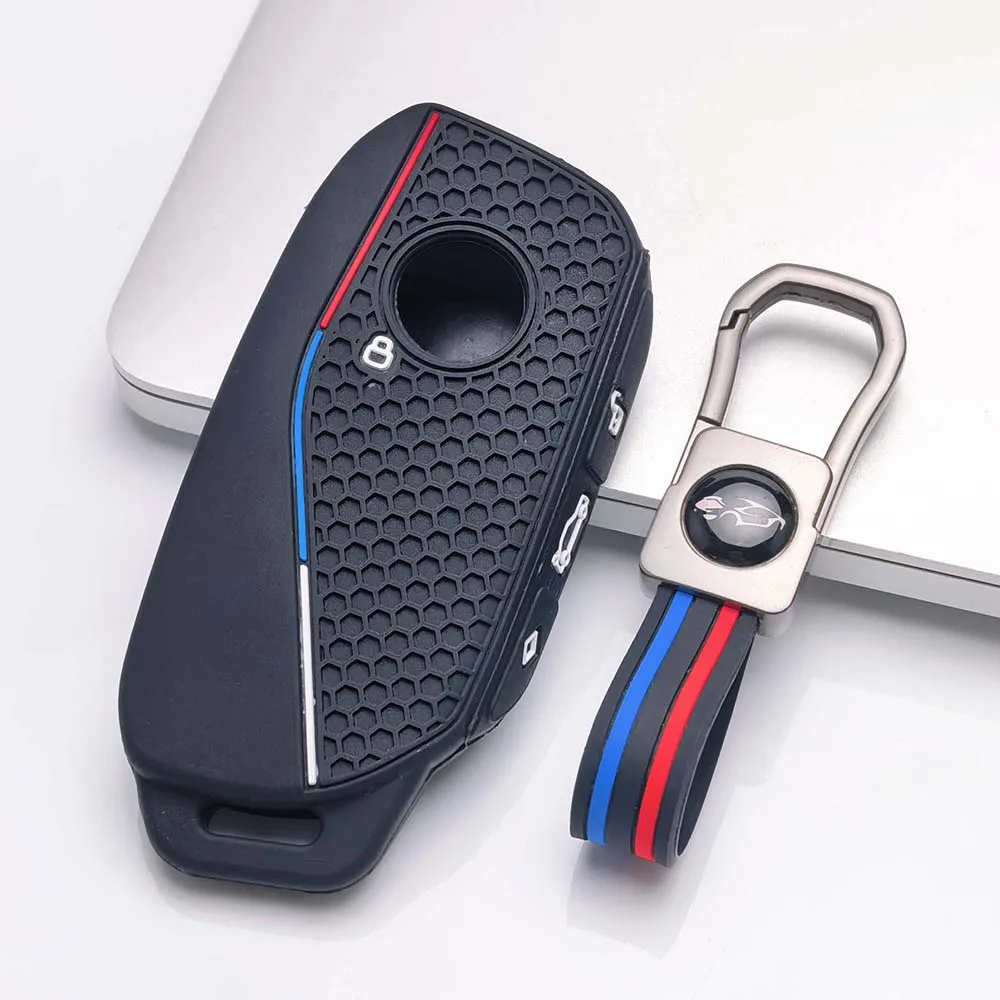 Silicone Car Key Cover Bag for BMW Series 7 735i 740Li X7 X1 U11 2023 I7 G07 LCI XM Shell Case Keychain Protector Accessories