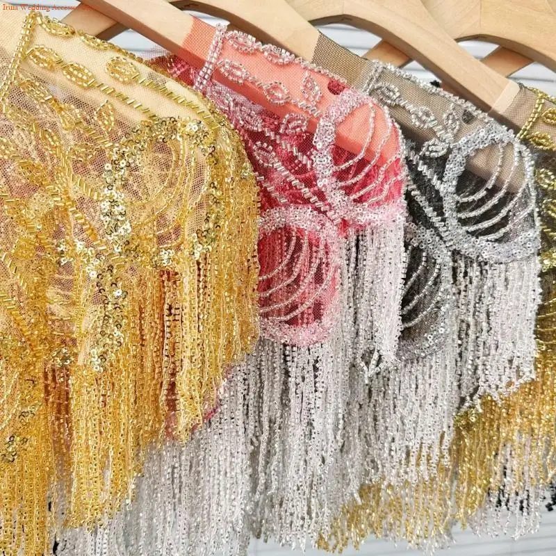 G92D Glittering Embroidered Sequins Shawl Wrap with Beaded Tassels Wedding Bridal Evening Capes for Parties Stoles Boleros