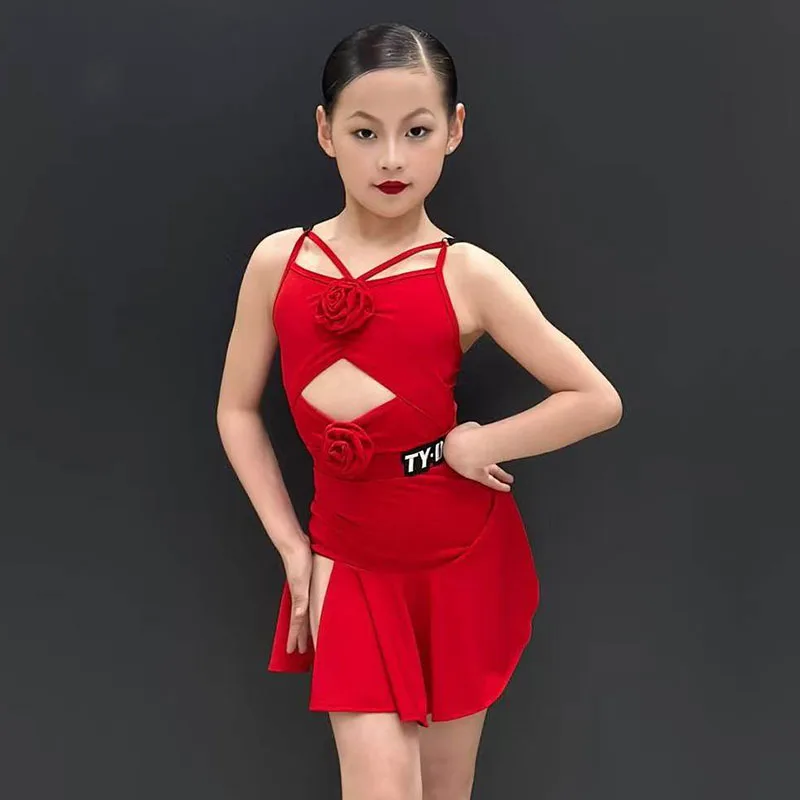 

Летний комплект для латиноамериканских танцев 2026: Красный боди без рукавов и юбка с рюшами для девочек, для выступлений и тренировок, артикул 2629