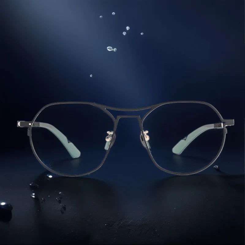 High-Quality Fashion Men Double-Barrel Polygonal Premium Women Ultra-Light Pure Titanium Handcrafted Personalized Eyewear Frame