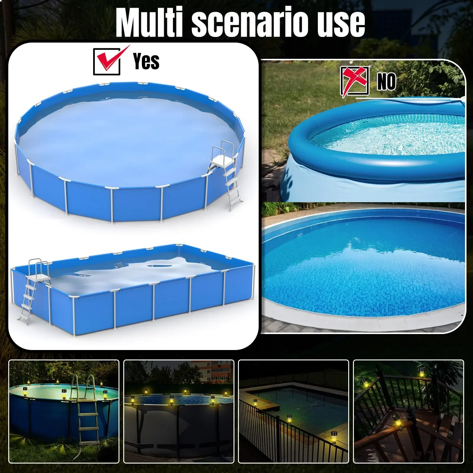 ソーラープールアンビエントライト、スマートセンサー、マルチカラーオプション、プール、手すり、庭、庭、小道、ポーチ、屋外装飾ランプ