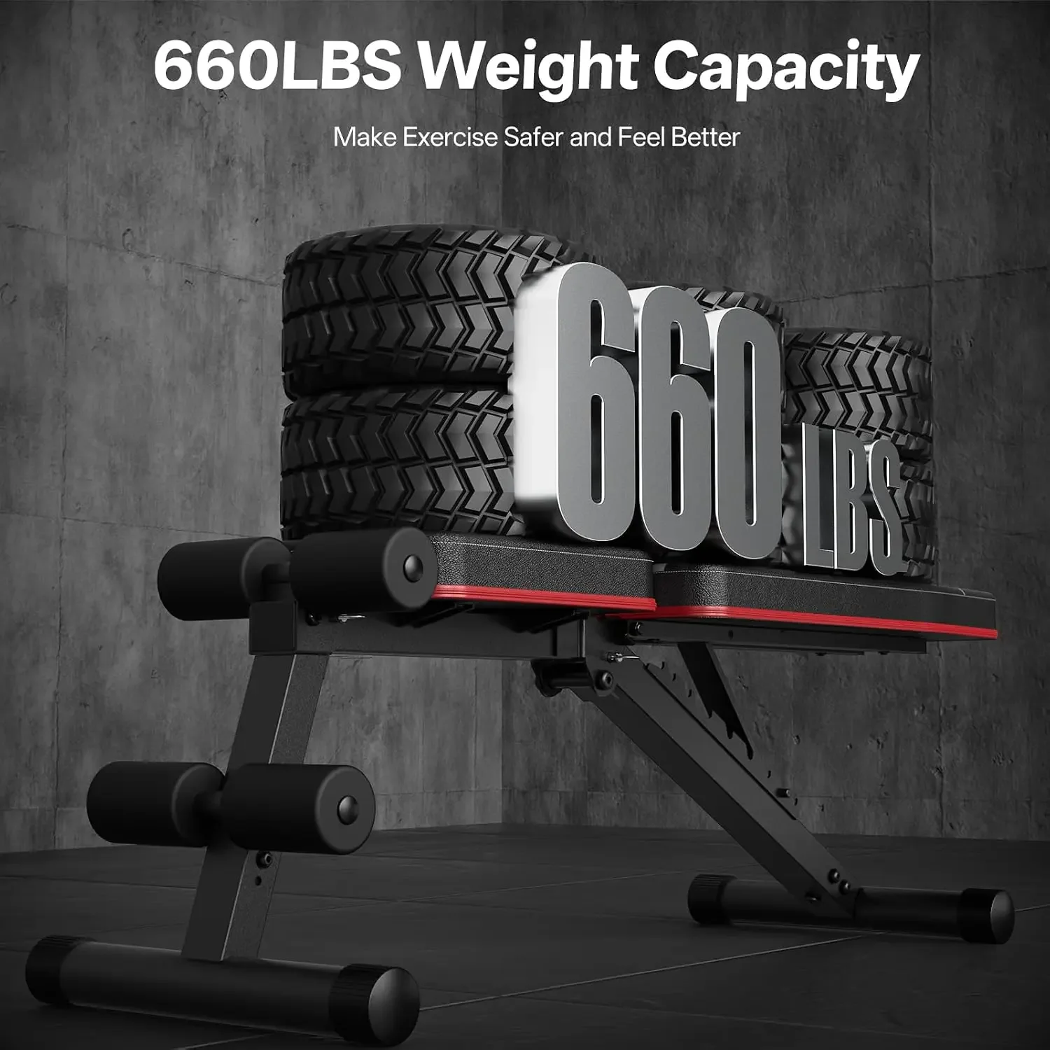 Adjustable Weight Bench, Foldable, Incline Decline Flat, Bench Press with 660LBS, 95% Pre-Assembled, Compact Workout Bench