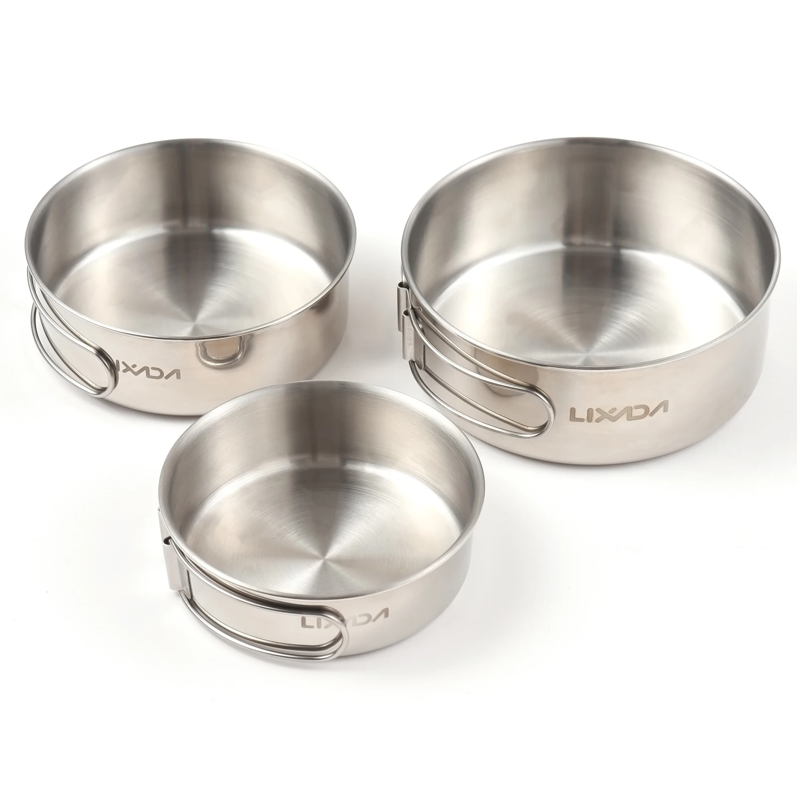 

Lixada 3pcs Stainless Steel Combination Cookware Set Camping Kitchenware Pan Pot with Folding Handle for Outdoor Hiking Picnic