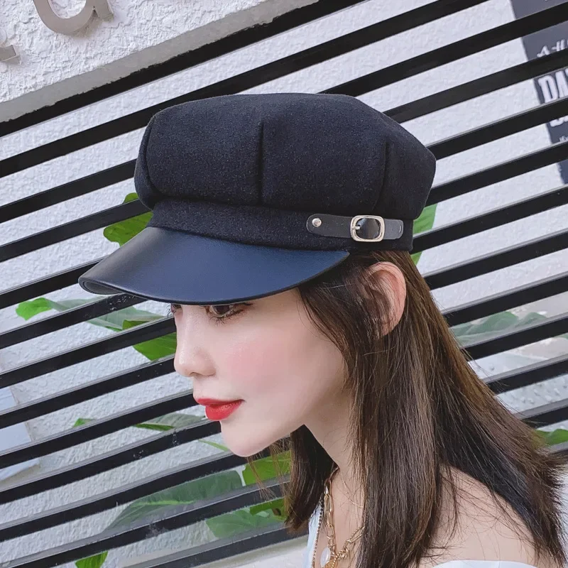 TOHUIYAN Woolen Berets Hats for Women Casual Winter Autumn Hat Ladies Fashion Boinas Octagonal Cap Korean Artist Painter Caps