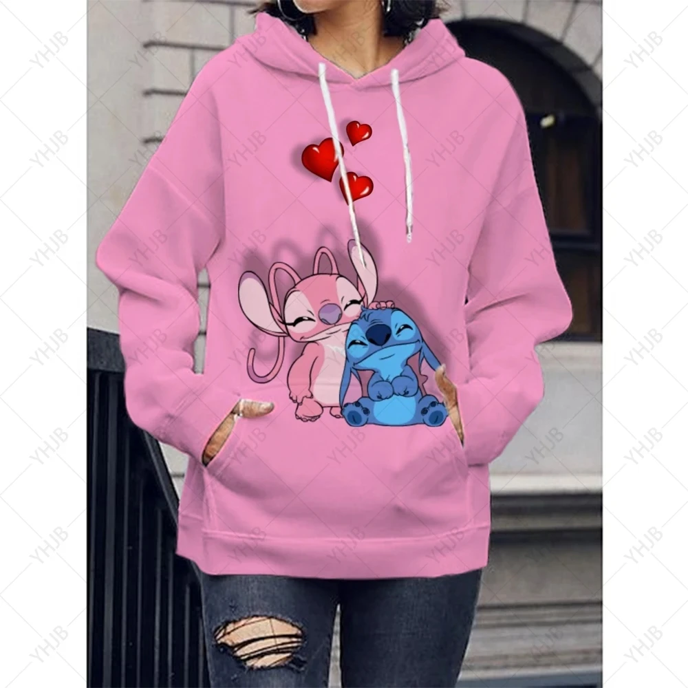 Disney Hoodie Fashion Stitch Angel Monster Pocket Sweatshirt Pullover Cute hoodies girls Women's Sweatshirt Cartoon Top y2k