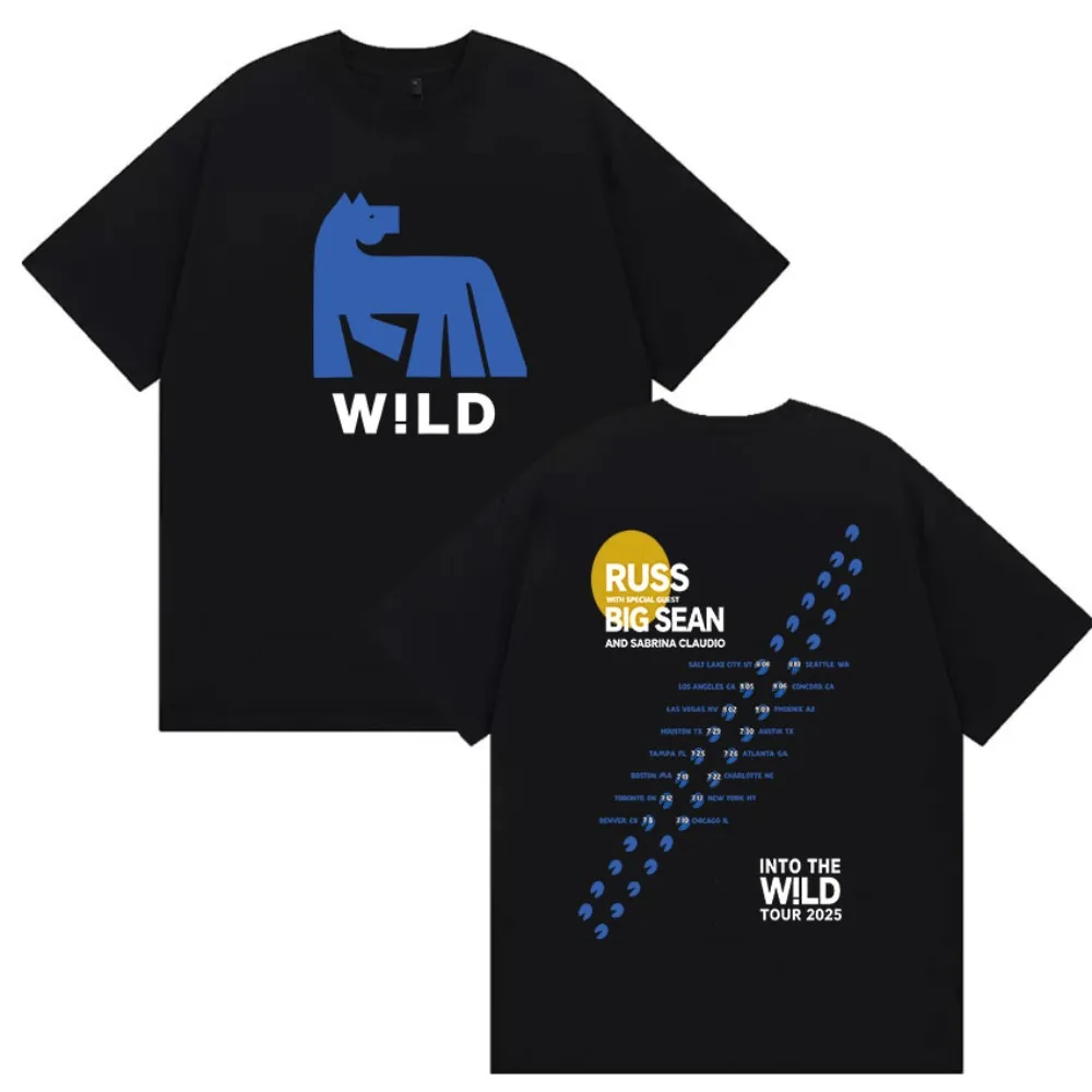 

Футболка Russ Into The Wild Tour 2025 для мужчин и женщин, винтажные модные футболки высокого качества, повседневная хлопковая футболка большого размера, уличная одежда