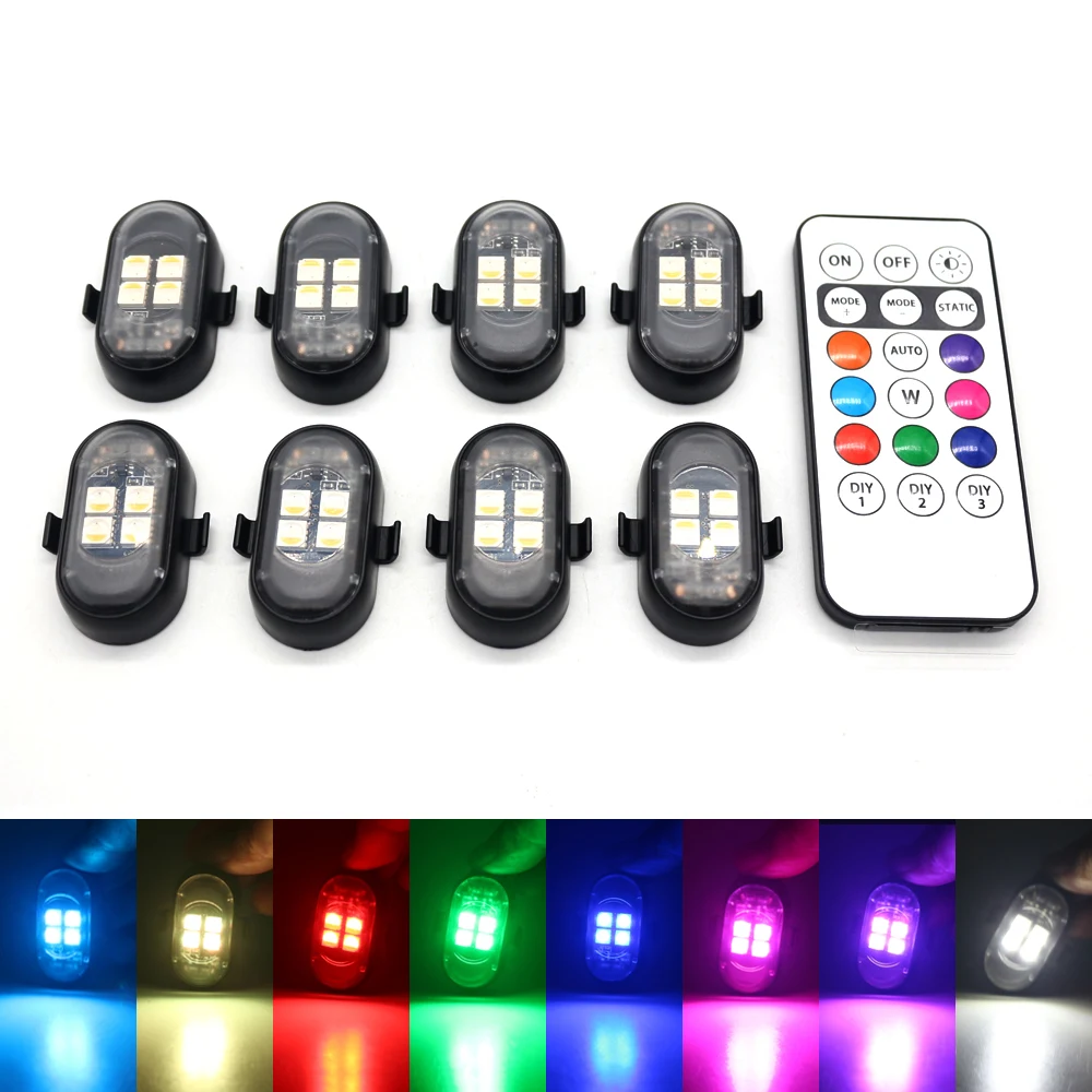 RGB-auto-interieurverlichting met draadloze afstandsbediening, grotere batterij en helderdere LED, Type-C snel opladen, multi-modus voor motorfietsen