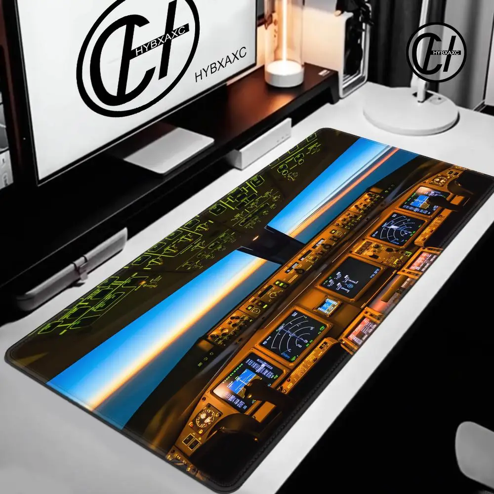 Airplane Cockpit Themed Kawaii Mouse Pad with Speed Evening Buttons Panel Design Anime Display Desk Mat for Computer Tables