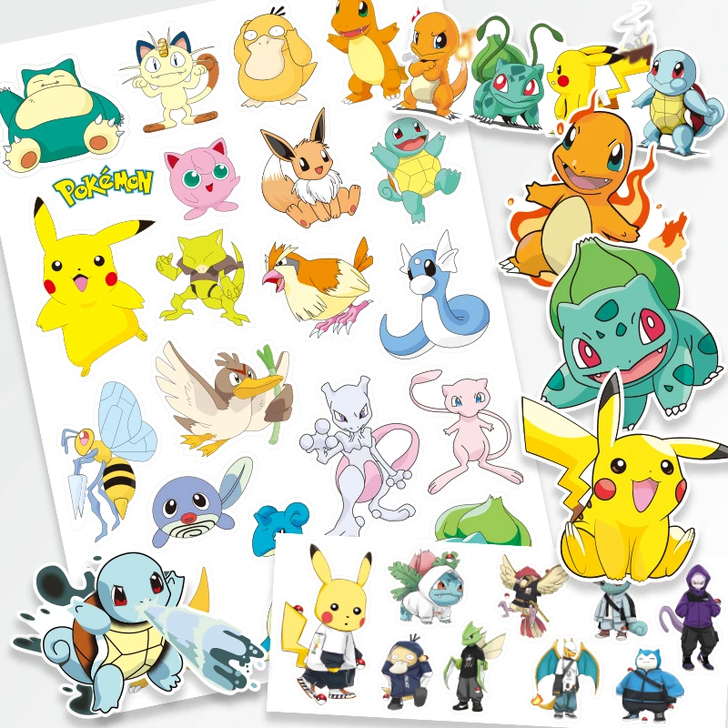 3PCS Pokemon Tattoo Stickers Waterproof Original Pikachu Sticker Funny Cartoon Kids Girls Christmas Birthday Gift Reward Toy