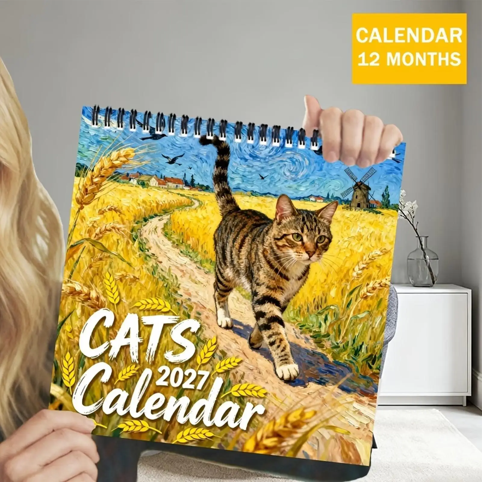 2026 Famous Oil Paintings Wall Calendar Cat Aesthetic Thick Paper Weekly Daily Planner Funny Cat Monthly Calendar Wall Decor