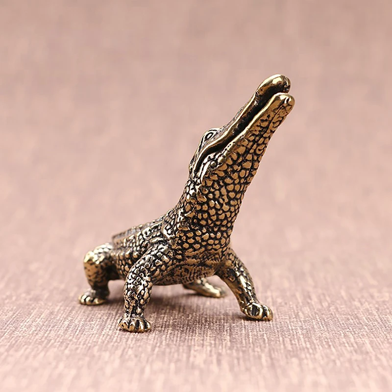 Antique Bronze Crocodile Miniature Figurines Vintage Brass Mini Alligator Statue Desk Ornaments Home Feng Shui Decor Crafts