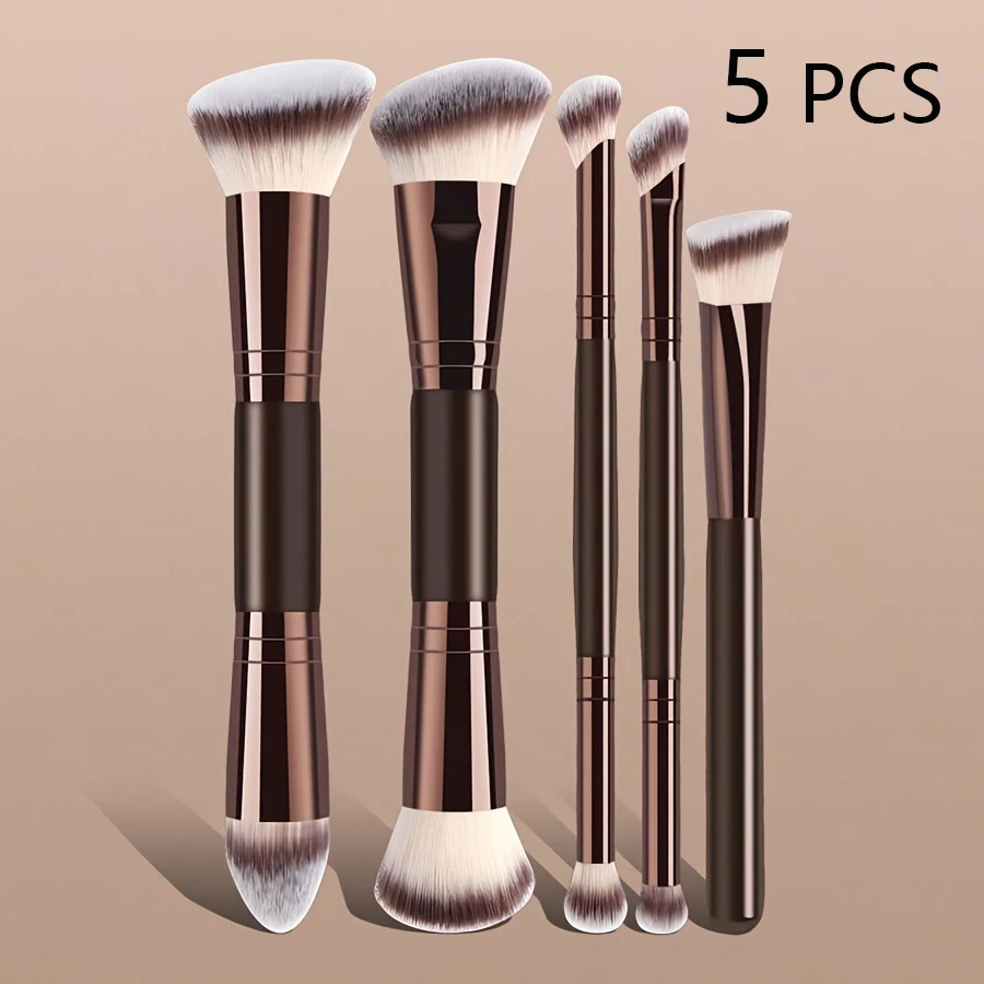 Ensemble de 5 pinceaux de maquillage à double extrémité, poils doux, non irritants, sans cruauté, végétaliens