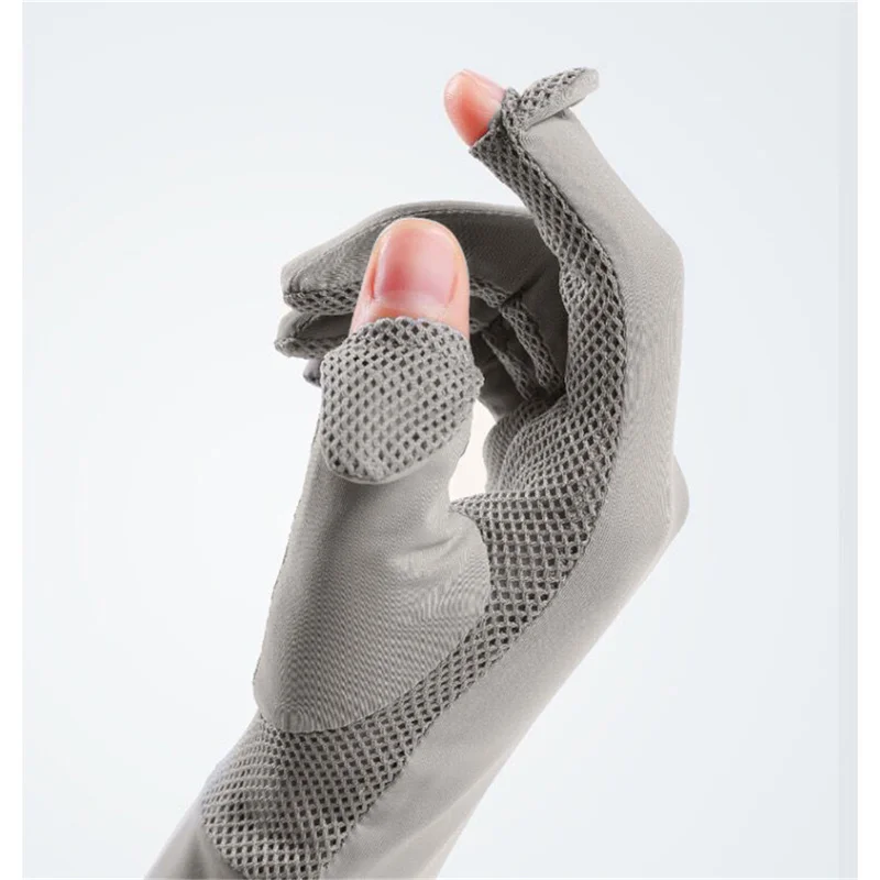 2024 Sunscreen Ice Silk Gloves Anti-UV Breathable Mesh Gloves UV Protection Ice Silk Mesh Two Finger Driving Touch Screen Gloves