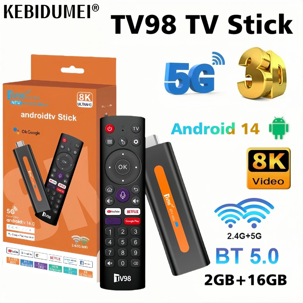 Android 14 TV98 ATV Smart TV Stick Support 8K Video 4K BT5.0 WiFi 6 Media Player TV Receiver Support OTA Voice Remote TV Box