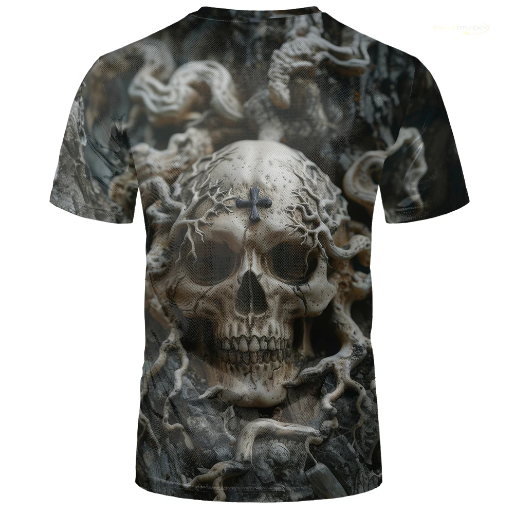 Gothic Skull and Roots 3D Print T-shirt - Unisex Mystical Fantasy Graphic Tee in Earth Tones Mens T Shirts