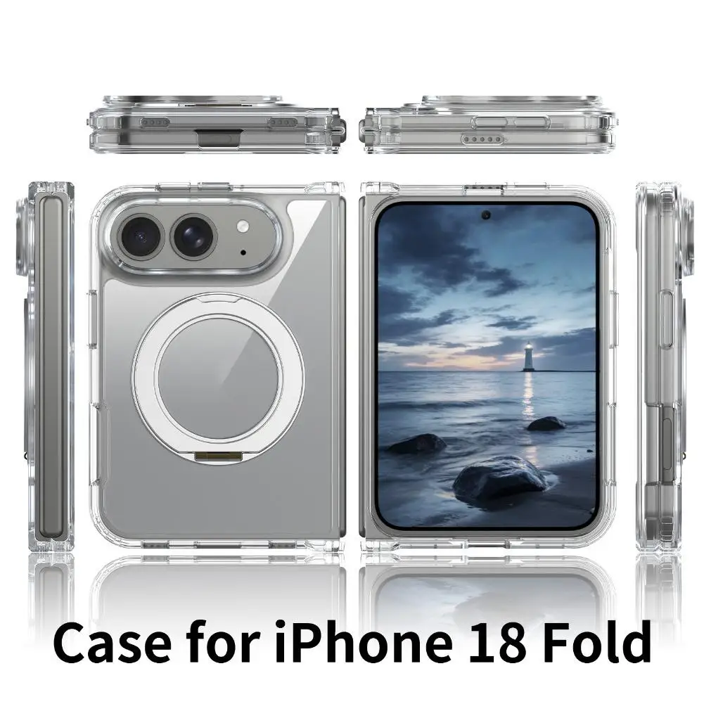 For iPhone Duo Magnetic Case Clear Fold Cover 360 Rotating Stand Ring Kickstand Shockproof Protection Phone Shell