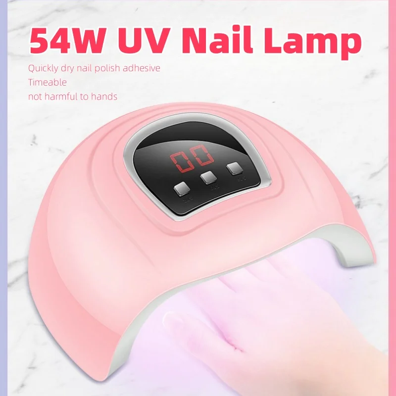 LED Pink Nail Lamp 3 Gear Timable UV Gel Lamp No Harm To Hands 54W Quickly Dry Nail Polish Adhesive Manicure Light USB Charging