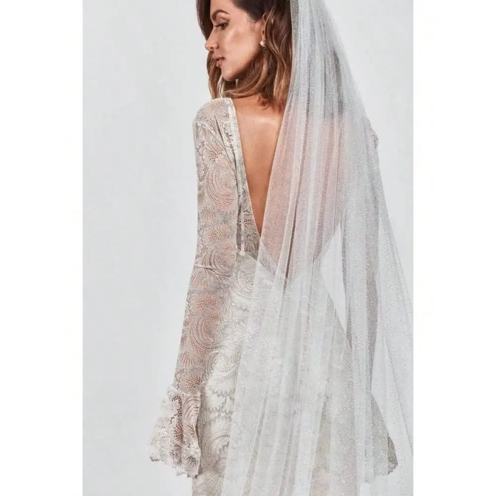 Tier White Cathedral Length Wedding Veil, Tulle Bridal Veil With Comb