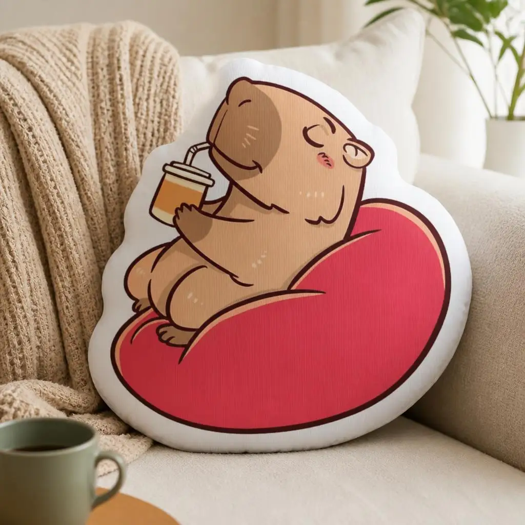 Cute Capybara Coffee Throw Pillow Chilling Animal Cushion Irregular Stuffed Decorative Pillow for Sofa Home Decor Gift
