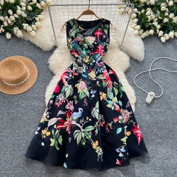 Elegant Sexy o neck print Sleeveless Dress korean fashion Vintage Slim summer sweet pencil dresses