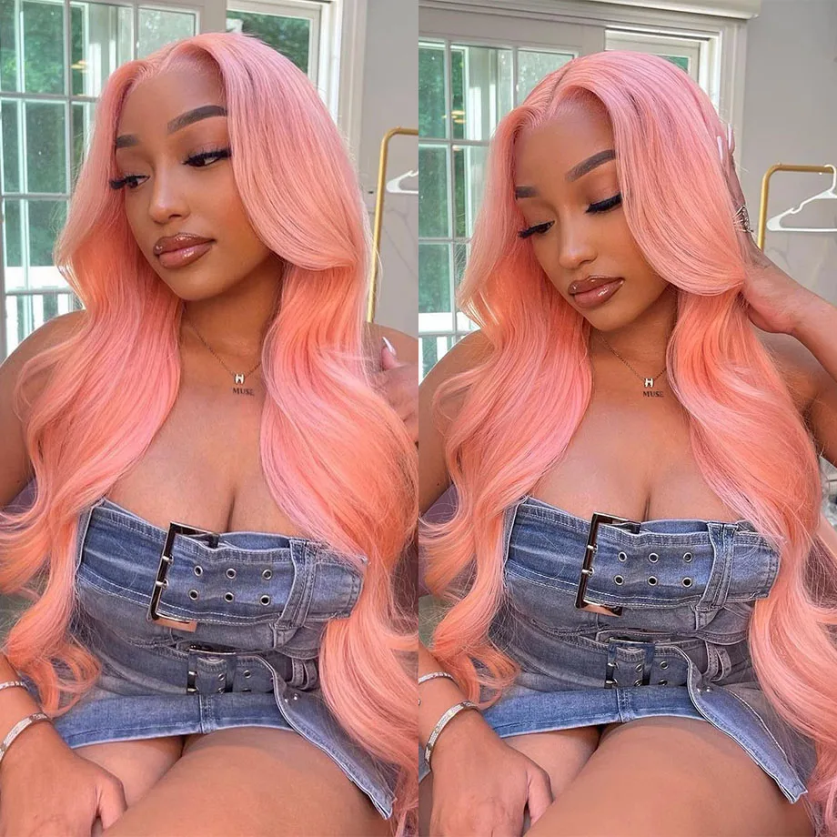 Perruque Lace Front Wig Body Wave brésilienne naturelle, cheveux humains, rose, 13x4, 13x6, HD, sans colle, pour femmes